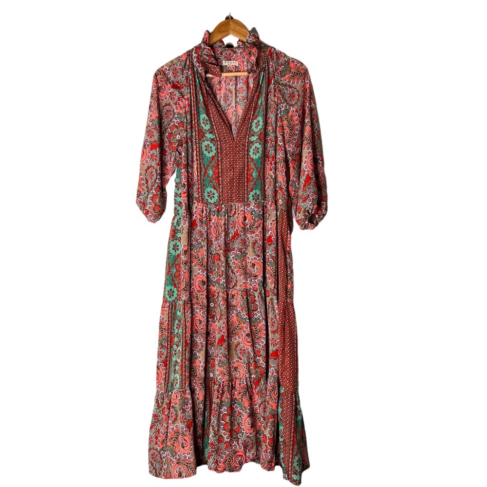 Paani Paisley Floral Midi Tiered Dress Boho Cottagecore